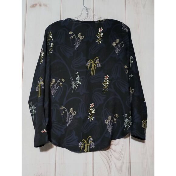 Ann Taylor Loft Shirt‎ Ladies Extra Small Black Floral Semi Sheer Long Sleeve - Picture 2 of 8